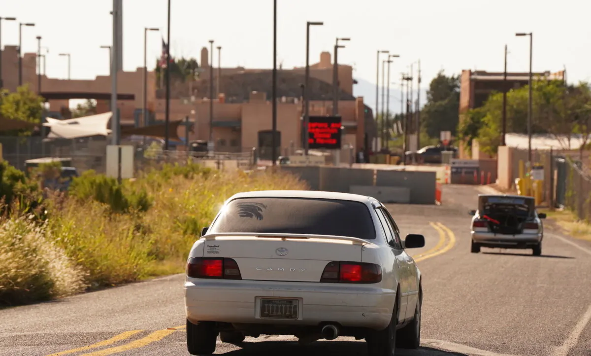 The busy U.S. port of entry in Naco, Ariz., on Sept. 27, 2023. (Allan Stein/The Epoch Times)