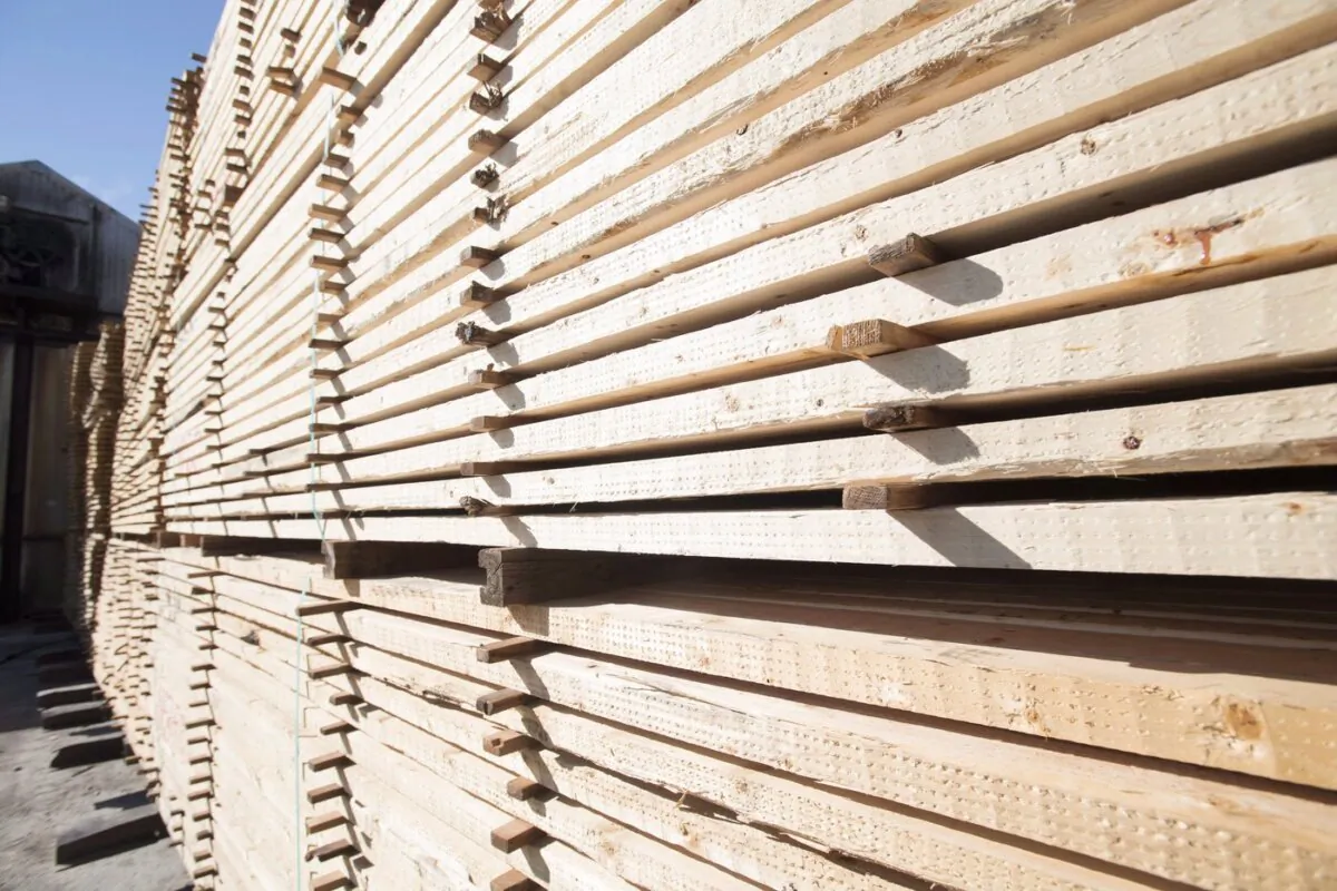 A stack of lumber is pictured in Merritt, B.C., on May 2, 2017. (The Canadian Press/Jonathan Hayward)