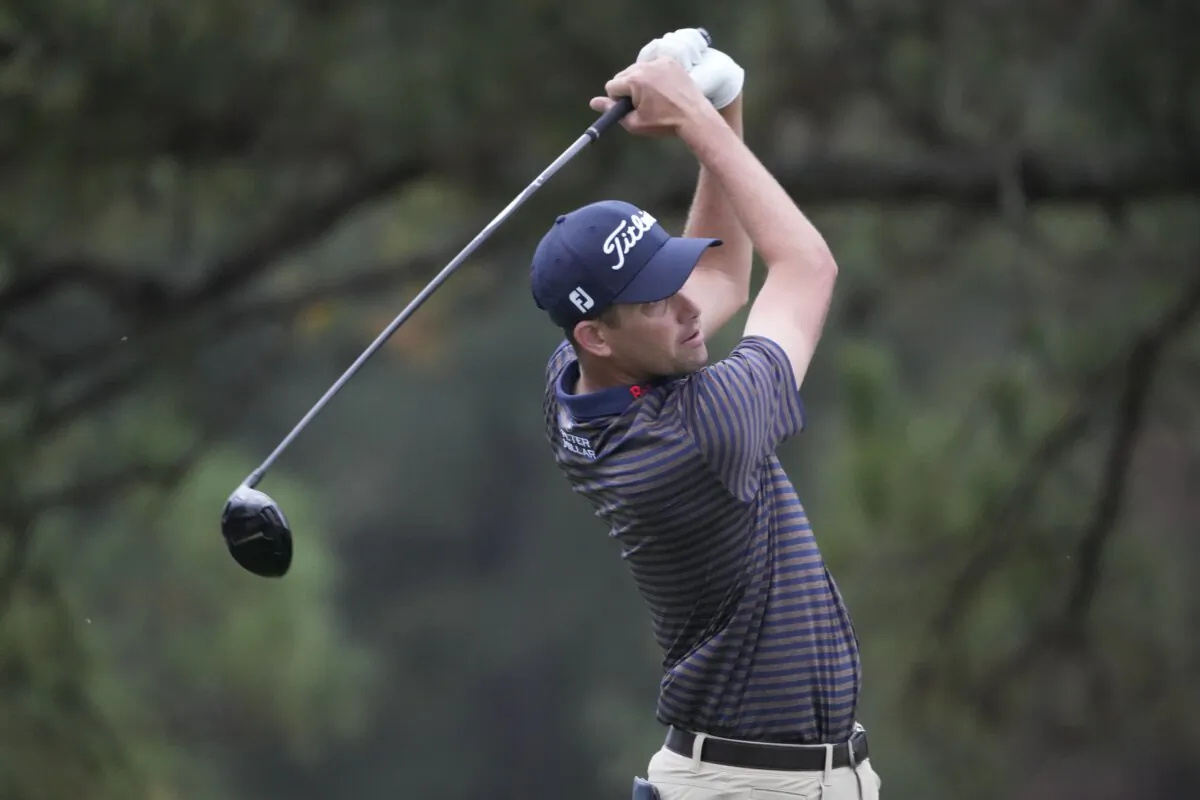 Chesson Hadley watches his shot from the ninth tee during the first round of the Sanderson Farms Championship golf tournament in Jackson, Miss., on Oct. 5, 2023. (Rogelio V. Solis/AP Photo)