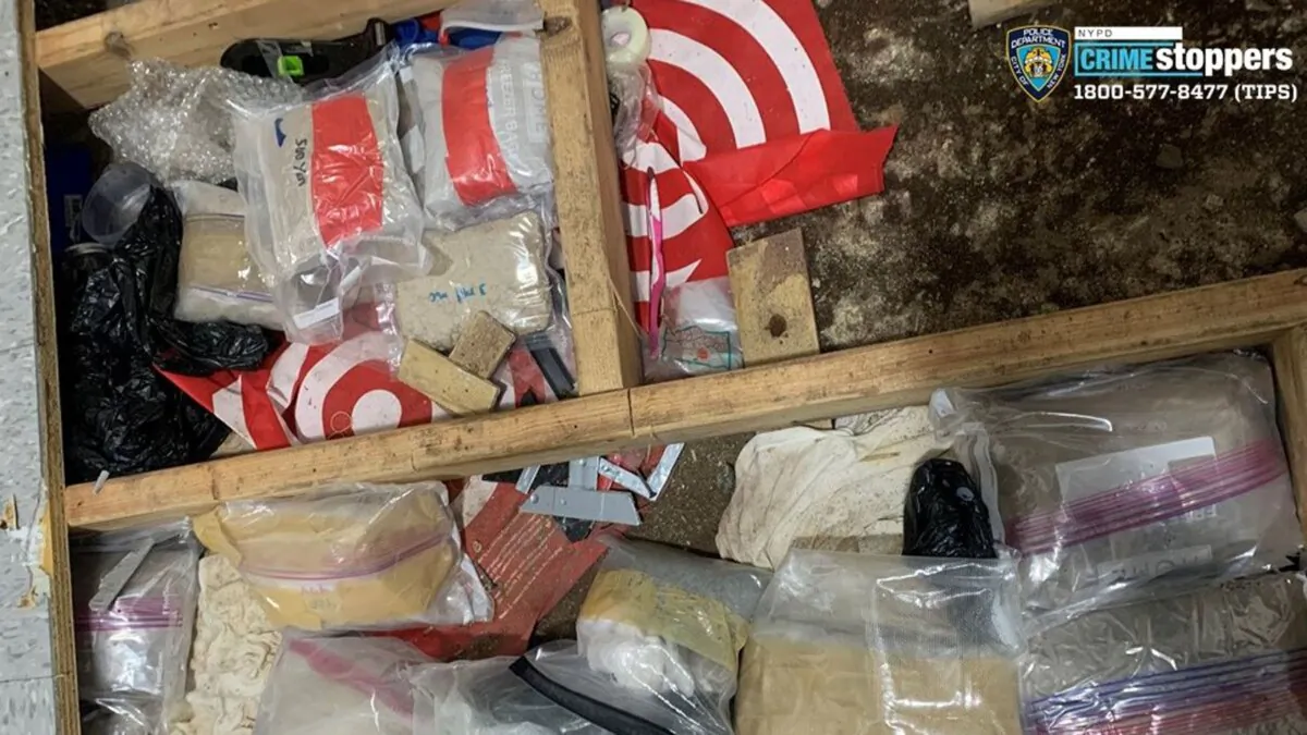 Fentanyl and other narcotics that were discovered in a trap floor in the play area of the Divino Niño day care center in the Bronx borough of New York. A toddler died on Sept. 15, 2023, after he and three other young children were sickened by what officials said was exposure to fentanyl at the day care center. (Courtesy of NYPD News/X)