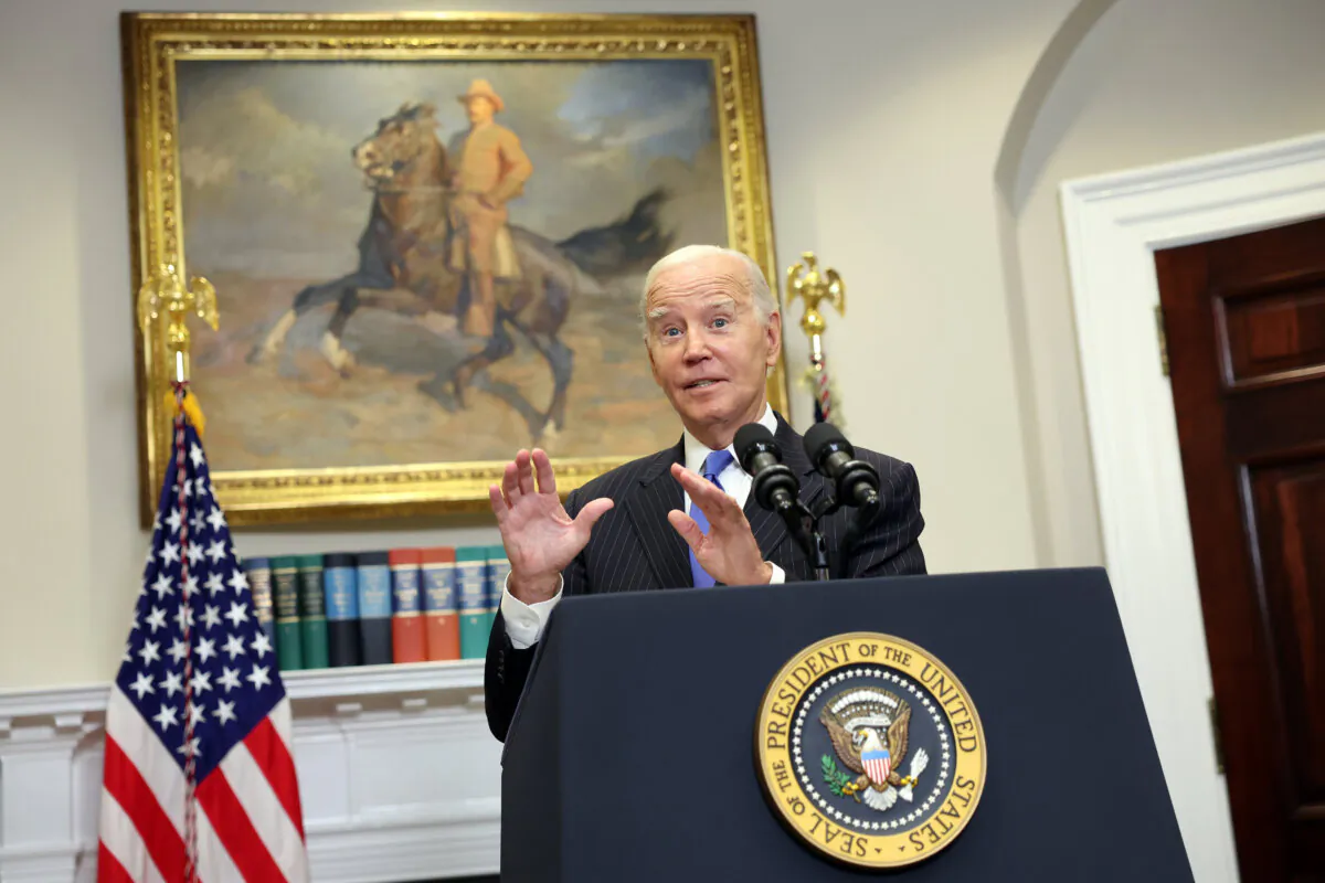 President Joe Biden delivers remarks at the White House in Washington on Oct. 6, 2023. (Kevin Dietsch/Getty Images)