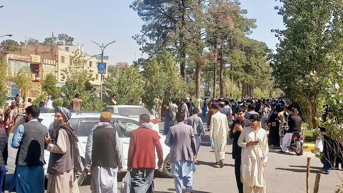 People gather on the streets in Herat on Oct. 7, 2023, after a magnitude 6.3 earthquake hit western Afghanistan. (AFP via Getty Images)