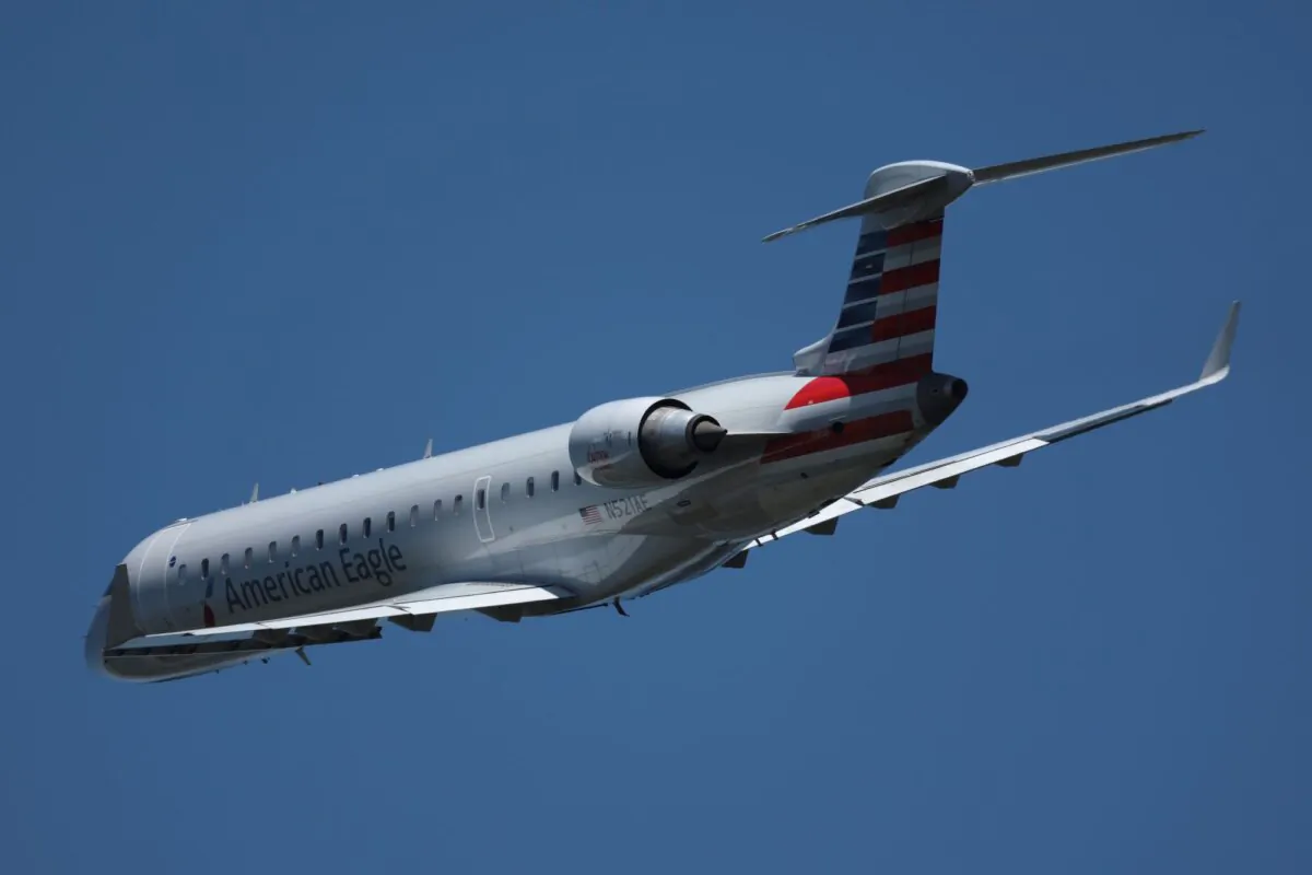 An American Eagle flight departs from Reagan National Airport in Arlington, Va., on Sept. 1, 2023. (Win McNamee/Getty Images)