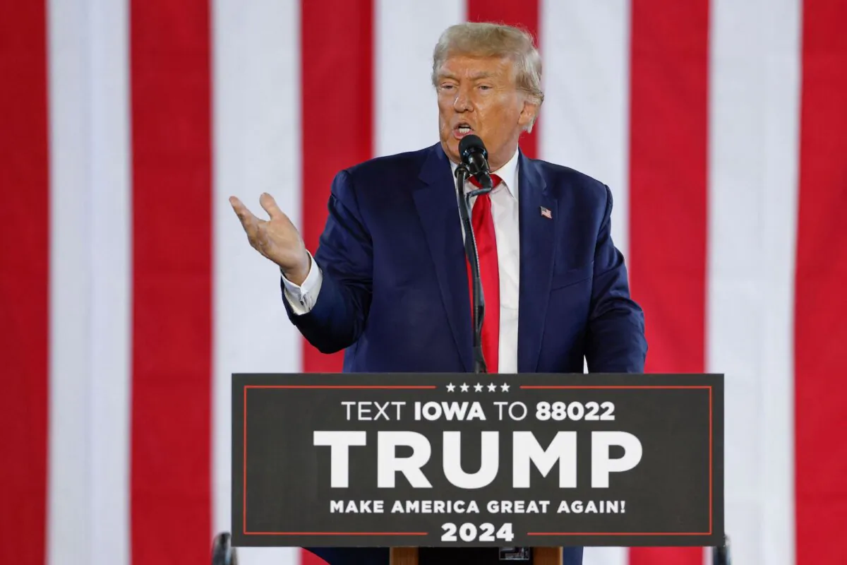 Former President Donald Trump speaks during a rally in Waterloo, Iowa, on Oct. 7, 2023. (Kamil Krzaczynski/AFP/Getty Images)