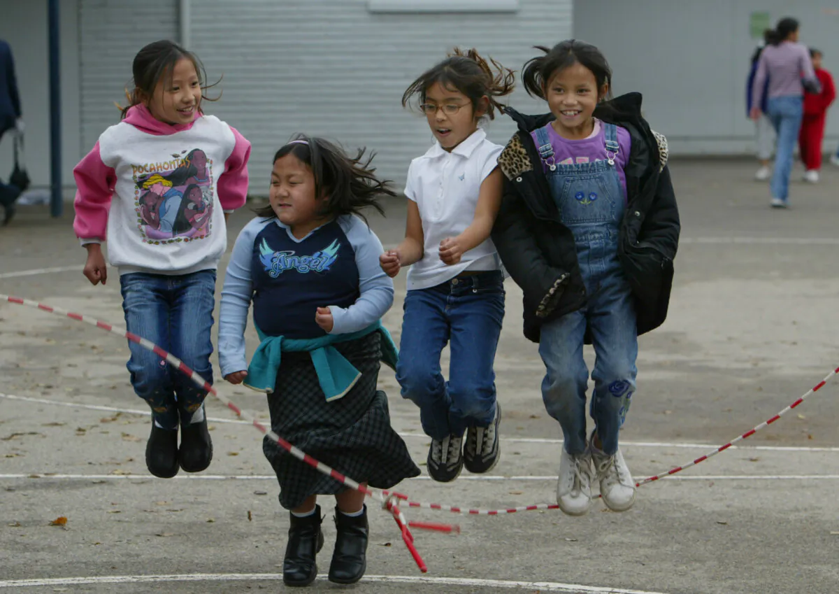 Students jump rope during recess at a California elementary school in a file photo. (Paula Bronstein/Getty Images)