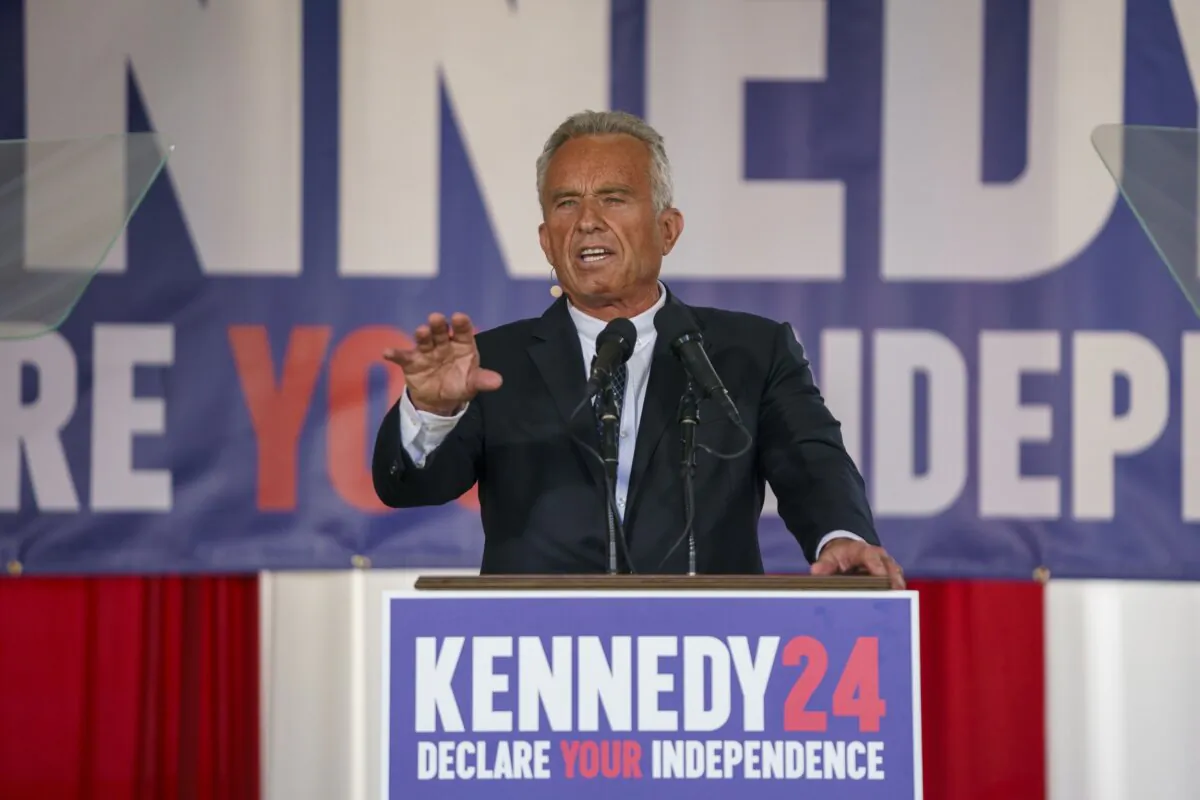 Presidential Candidate Robert F. Kennedy Jr. makes a campaign announcement at a press conference in Philadelphia on Oct. 9, 2023. (Jessica Kourkounis/Getty Images)