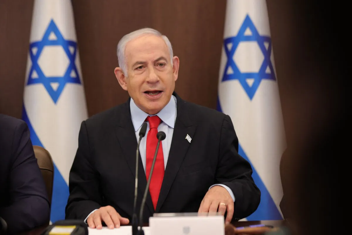 Israeli Prime Minister Benjamin Netanyahu attends the weekly cabinet meeting at his office in Jerusalem on Sept. 27, 2023. (Abir Sultan/Pool/AFP via Getty Images)