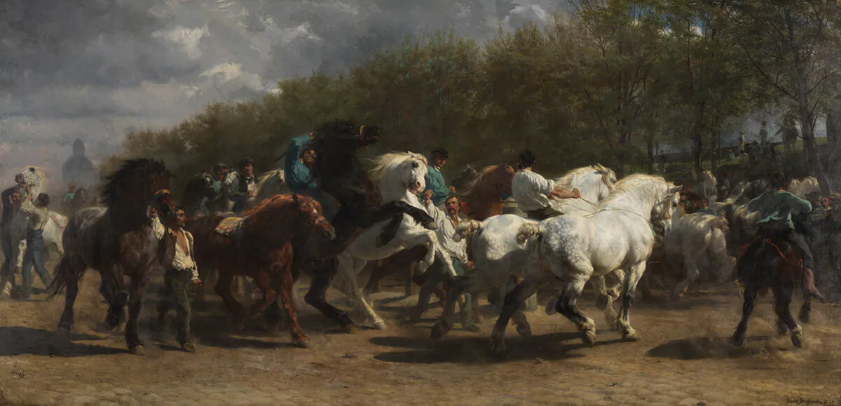 "The Horse Fair," 1852–1855, by Rosa Bonheur. Oil on canvas; 96.25 inches by 199.5 inches. The Metropolitan Museum of Art, New York City. (Public Domain)