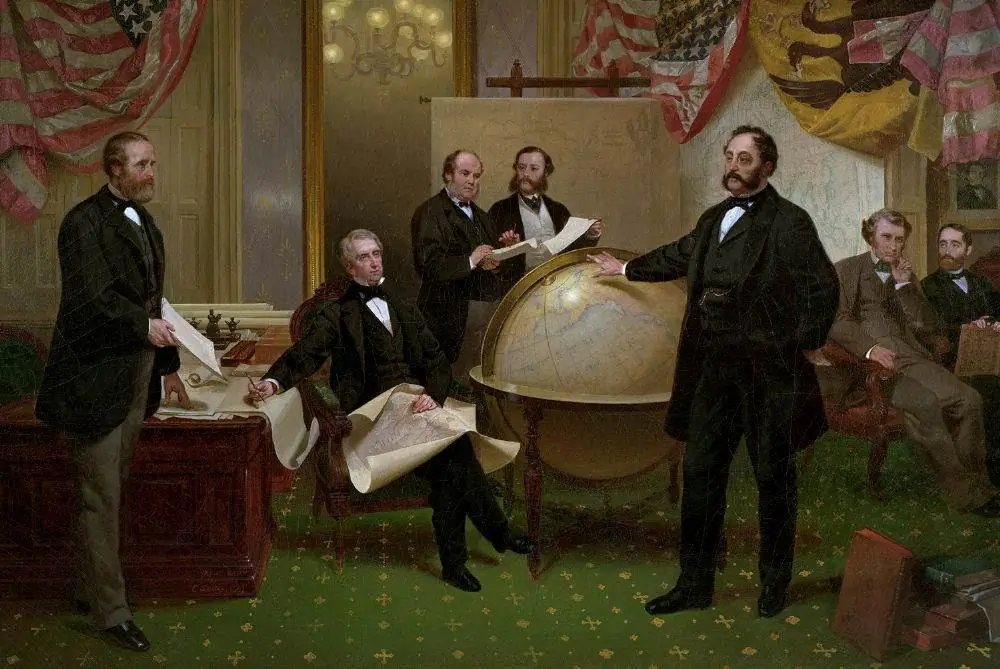 Signing the Alaska Purchase. William Seward is seated at center. (Public Domain)