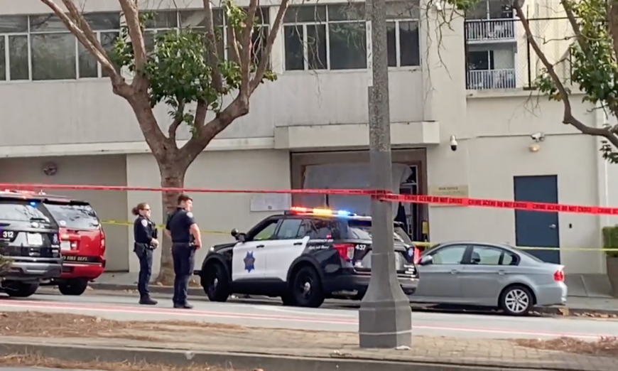 Police shoot man after car crashes into Chinese Consulate in San Francisco.