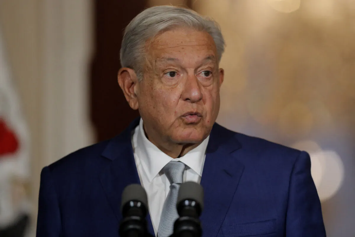 Mexican President Andres Manuel Lopez Obrador speaks at La Moneda presidential palace in Santiago, Chile, on Sept. 10, 2023. (JAVIER TORRES/AFP via Getty Images)