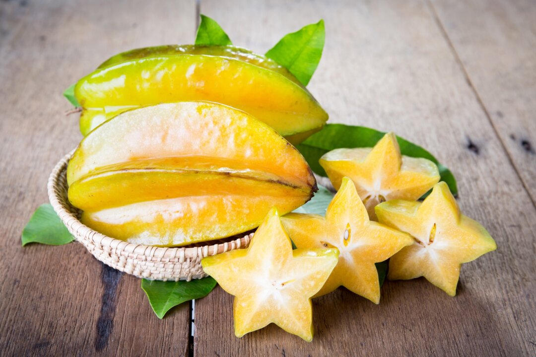 Star fruit on wood background ,starfruit on wood background