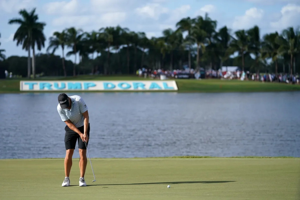 Peter Uihlein putts on the 18th green during the final round of the season finale of the LIV Golf series at Trump National Doral in Miami on Oct. 30, 2022. (Jasen Vinlove-USA TODAY Sports via Field Level Media)