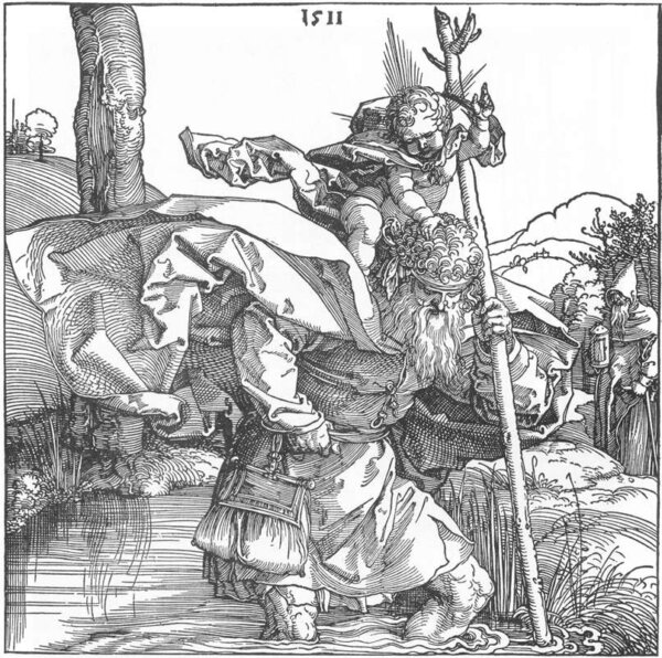 "St. Christopher Carrying the Infant Christ" woodcut