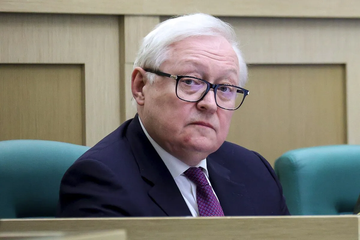 Russian Deputy Foreign Minister Sergei Ryabkov attends a session of the Federal Assembly in Moscow on April 12, 2023. (The Federal Assembly of The Russian Federation via AP)