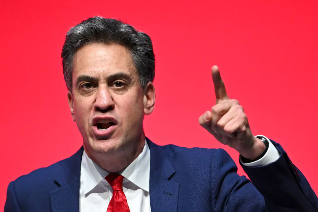 Ed Miliband MP, shadow secretary of state for Energy Security and Net Zero, delivers a speech to party delegates on day two of the Labour Party conference in Liverpool, England on October 9, 2023. (Photo by Leon Neal/Getty Images)