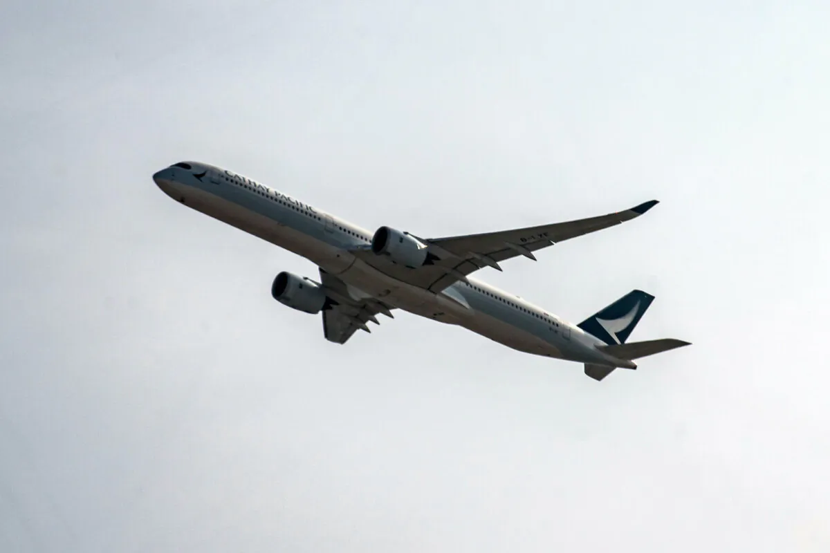 Cathay Pacific passenger jet takes off from Hong Kong International Airport on Oct. 21, 2020. (Anthony Kwan/Getty Images)