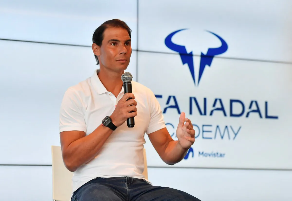 Spain's Rafael Nadal announces that he has withdrawn from the French open during a press conference in Rafa Nadal Academy, Mallorca, Spain, on May 18, 2023. (Miquel Borras/Reuters)