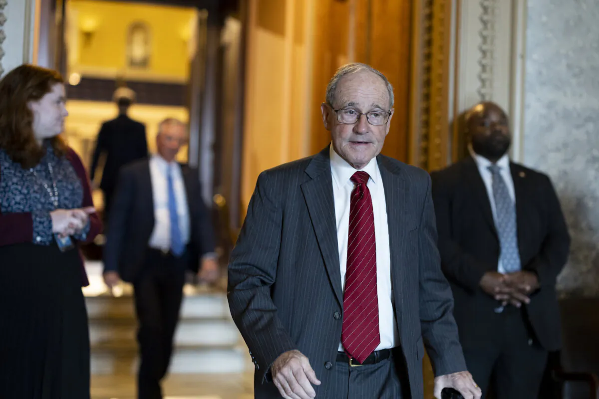 Sen. Jim Risch (R-Idaho) leaves the Senate Chambers during a series of votes in the U.S. Capitol building in Washington on May 11, 2022. (Anna Moneymaker/Getty Images)