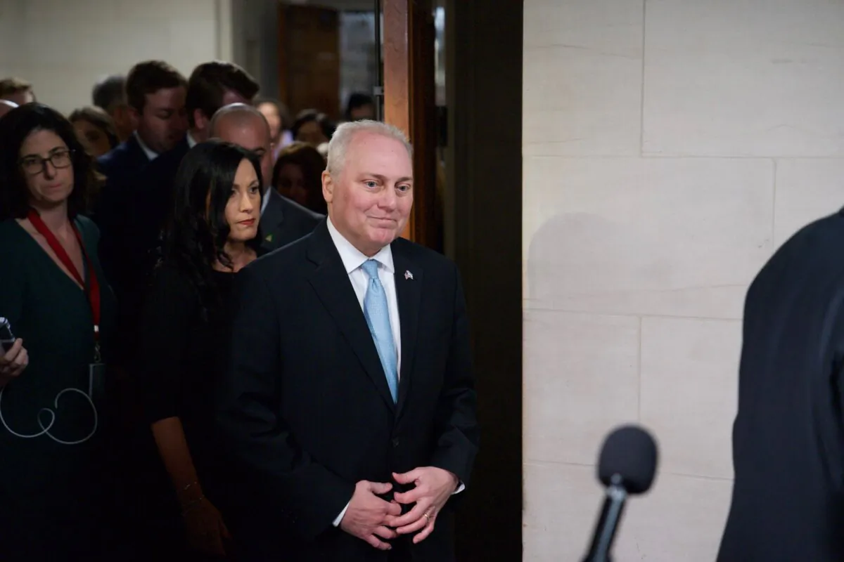 Rep. Steve Scalise (R-La.) leaves the conference room after securing the GOP nomination for speaker on Oct. 11, 2023. (Madalina Vasiliu/The Epoch Times)