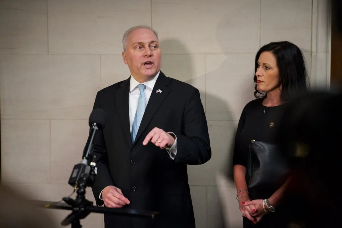 Rep. Steve Scalise (R-La.) speaks after securing the GOP nomination for speaker on Oct. 11, 2023. (Madalina Vasiliu/The Epoch Times)