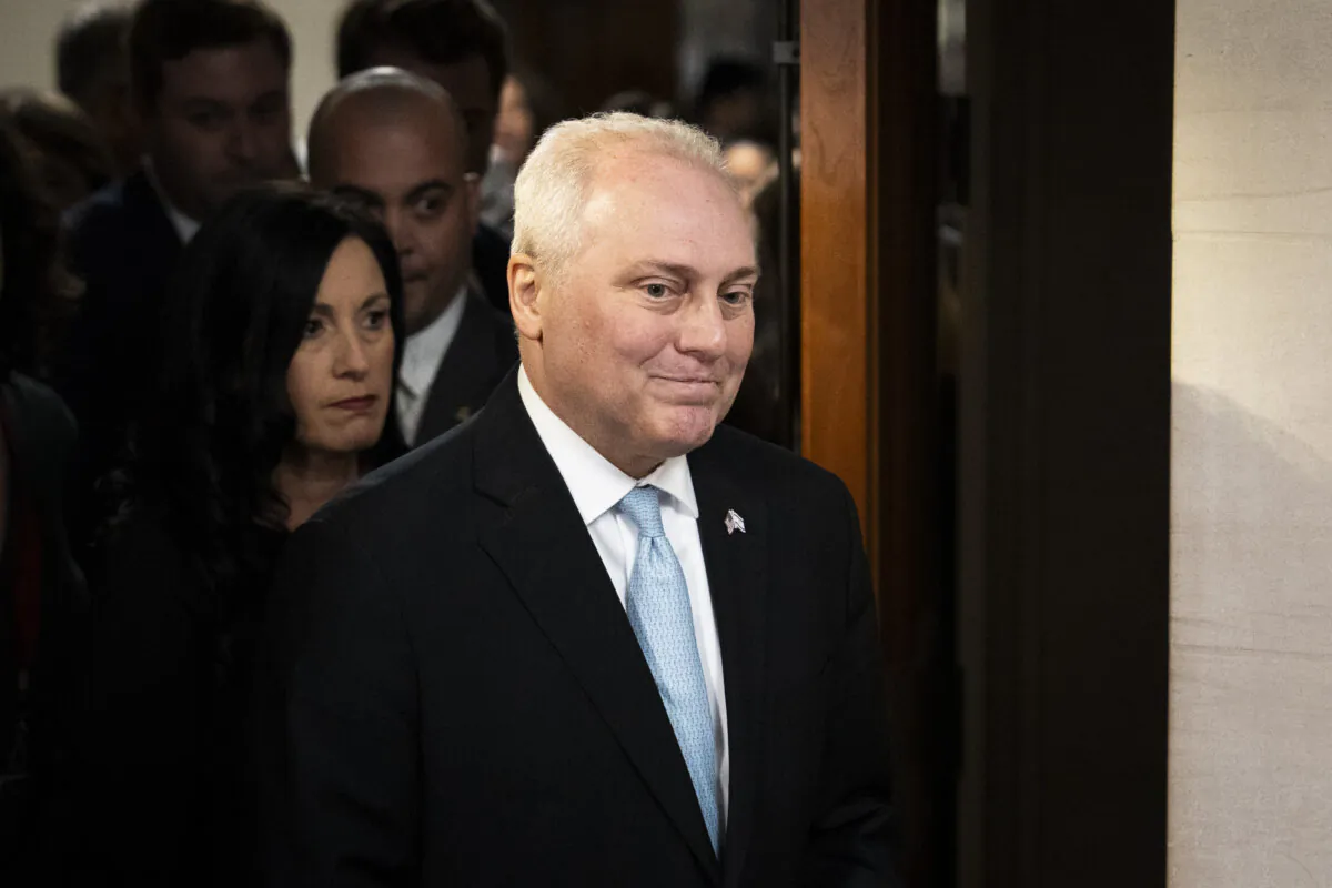 Rep. Steve Scalise (R-La.) speaks with reporters after being nominated as House Speaker in Washington on Oct. 11, 2023. (Madalina Vasiliu/The Epoch Times)