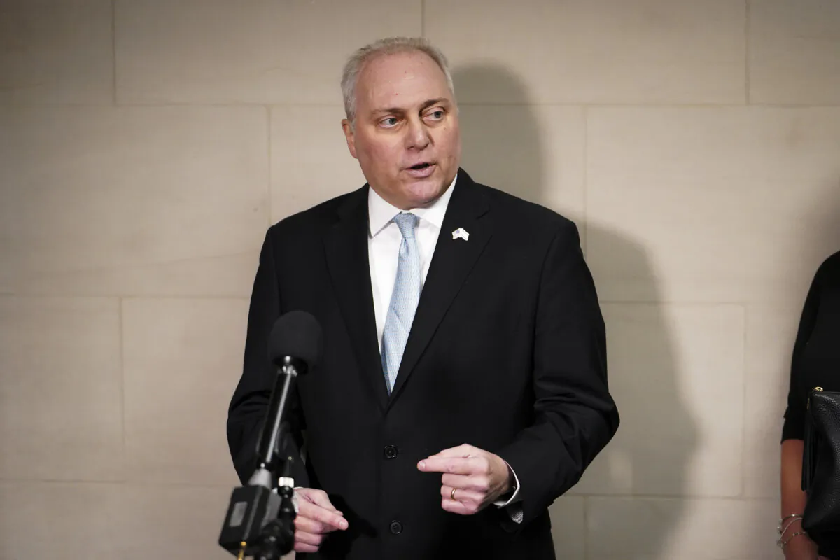 Steve Scalise (R-La.) speaks with reporters after being nominated as House Speaker in Washington on Oct. 11, 2023. (Madalina Vasiliu/The Epoch Times)