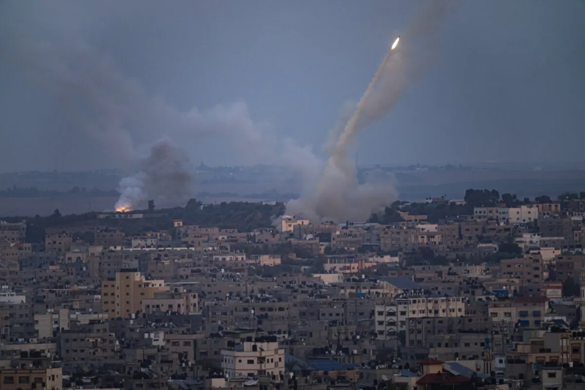Rockets are fired toward Israel from the Gaza Strip on Oct. 11, 2023. (Fatima Shbair/AP Photo)