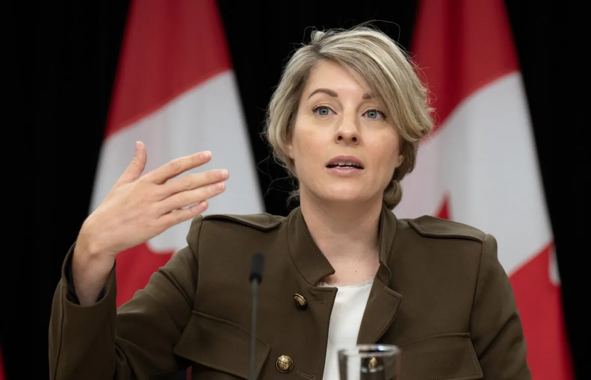 Minister of Foreign Affairs Mélanie Joly speaks during a news conference in Ottawa concerning the situation in Israel, on October 11, 2023. (the Canadian Press/Adrian Wyld)