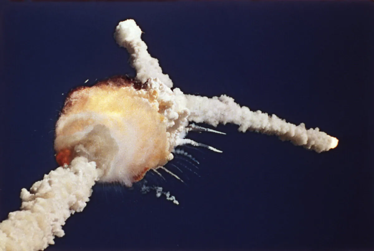 The space shuttle Challenger explodes shortly after lifting off from the Kennedy Space Center in Cape Canaveral, Fla., on Jan. 28, 1986. (Bruce Weaver/AP Photo)