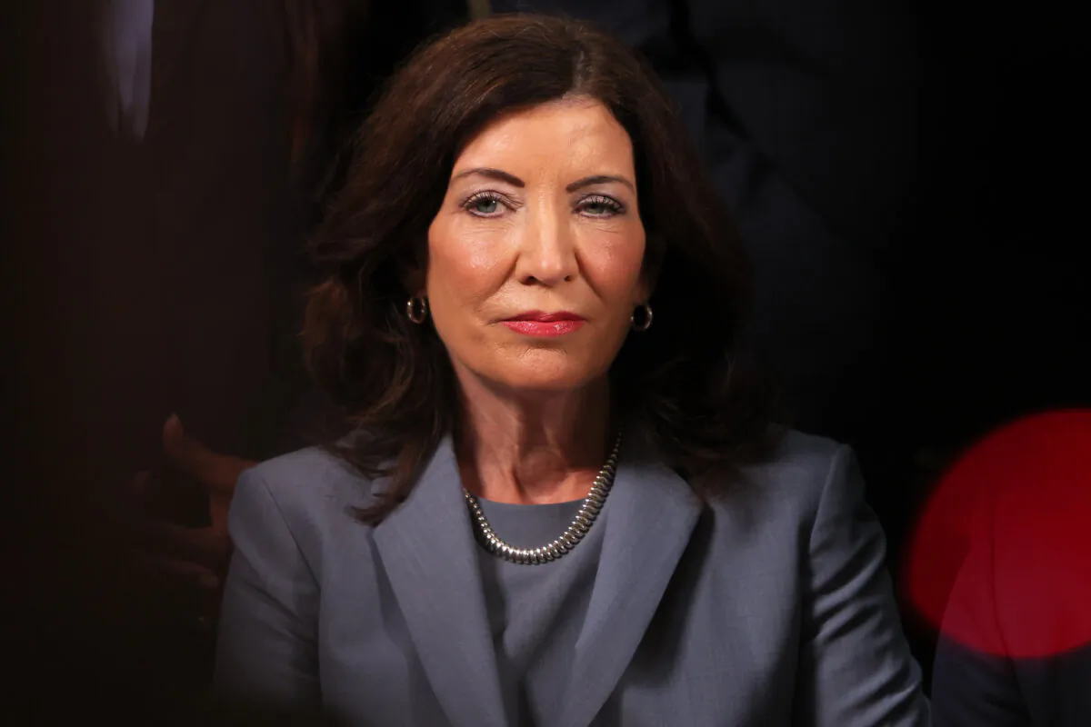 New York Gov. Kathy Hochul attends a press conference in New York City on July 31, 2023. (Michael M. Santiago/Getty Images)