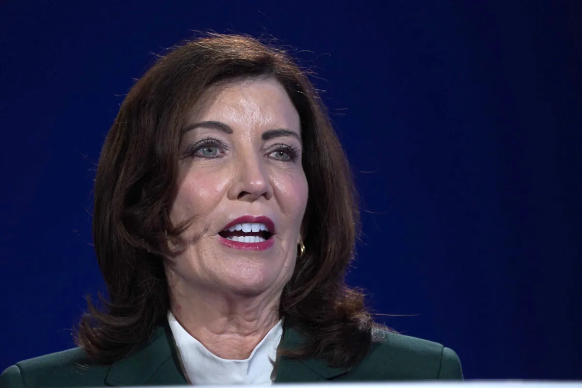 N.Y. Gov. Kathy Hochul speaks onstage at the 2023 Concordia Annual Summit at Sheraton, N.Y., on Sept. 19, 2023. (Riccardo Savi/Getty Images for Concordia Summit)