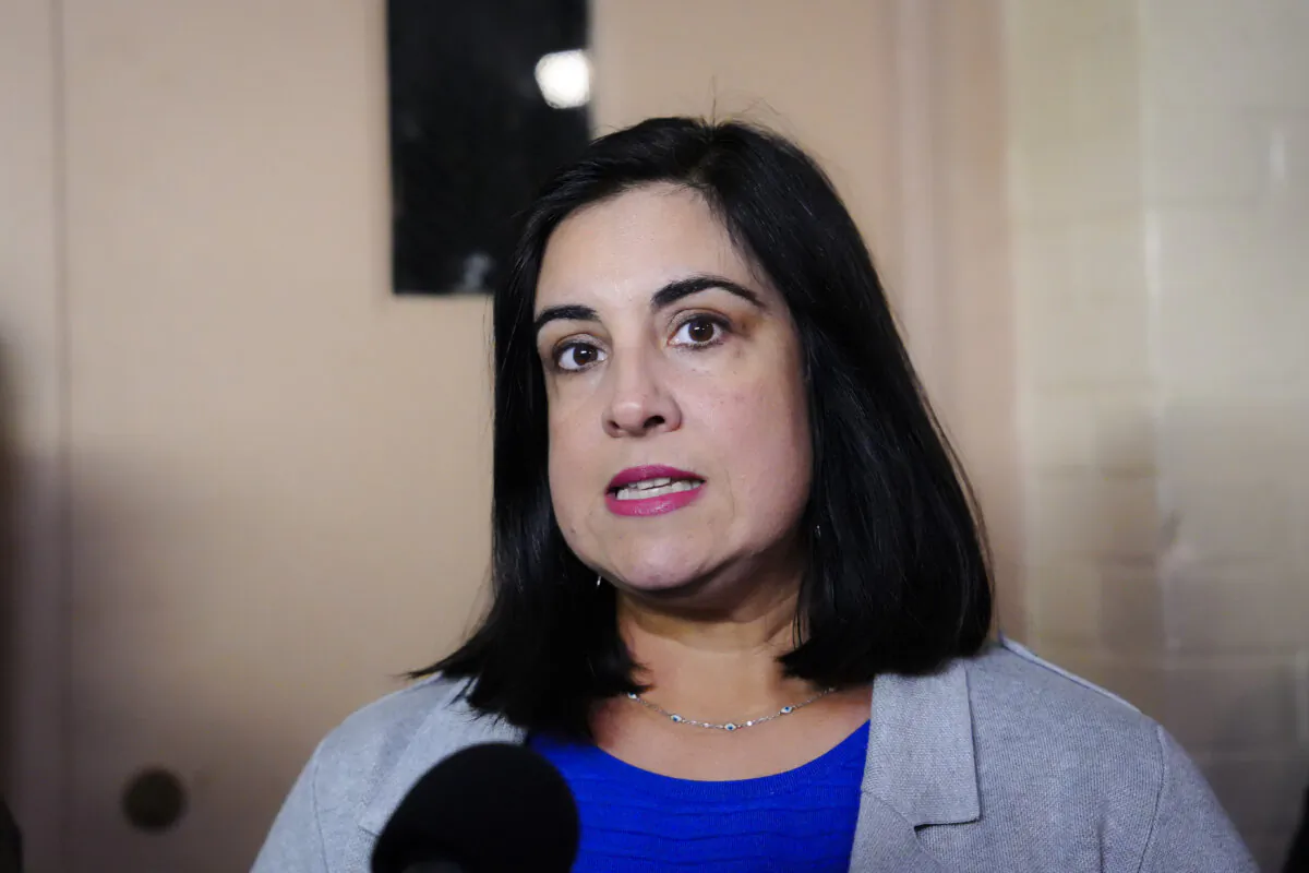 Rep. Nicole Malliotakis (R-N.Y.) speaks to reporters in Washington on Oct. 12, 2023. (Madalina Vasiliu/The Epoch Times)