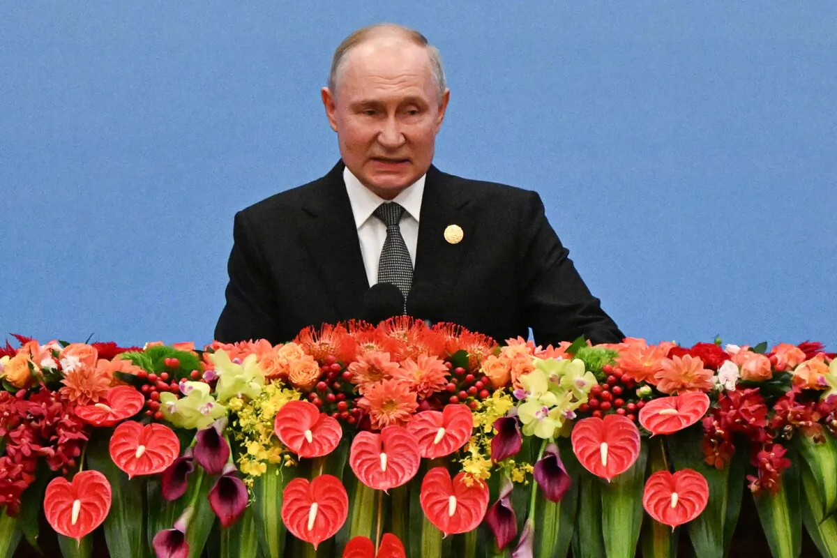 Russia's President Vladimir Putin speaks during the opening ceremony of the third Belt and Road Forum for International Cooperation at the Great Hall of the People in Beijing on October 18, 2023. (PEDRO PARDO/AFP via Getty Images)