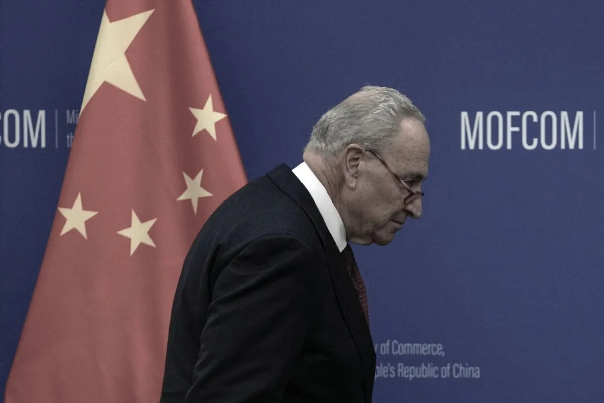 US Senate Majority Leader Chuck Schumer arrives for a bilateral meeting with Chinese Commerce Minister Wang Wentao at the Ministry of Commerce in Beijing on October 9, 2023. (ANDY WONG/POOL/AFP via Getty Images)