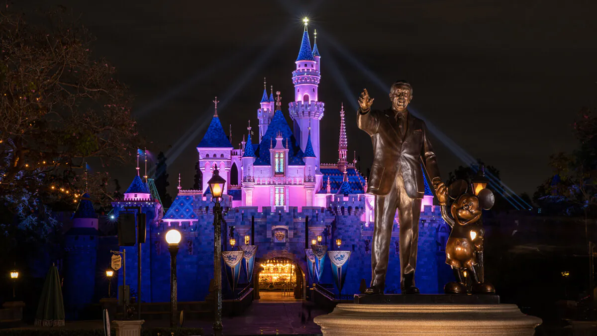Sleeping Beauty Castle in Disneyland Park illuminated during a special live streamed moment to welcome Cast Members back to Disneyland Resort in Anaheim, Calif., on April 26, 2021. (Christian Thompson/Disneyland Resort via Getty Images)