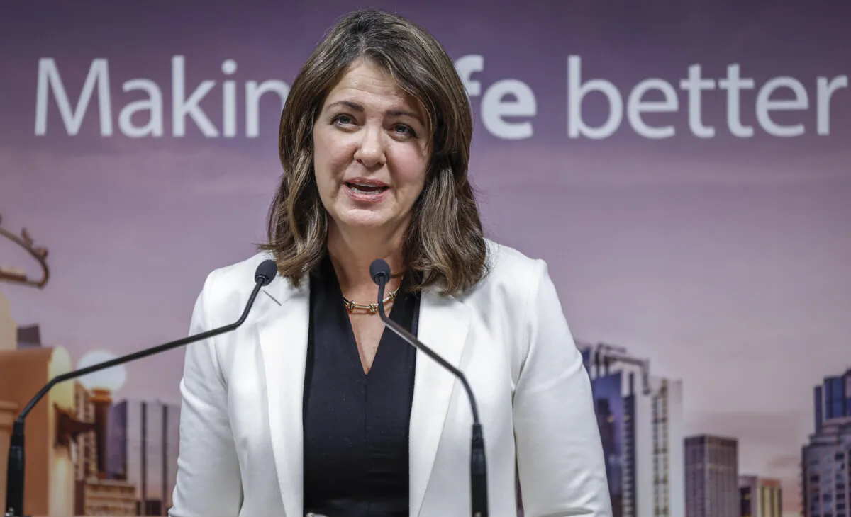 Alberta Premier Danielle Smith speaks during an event in Calgary on Oct. 5, 2023. (The Canadian Press/Jeff McIntosh)