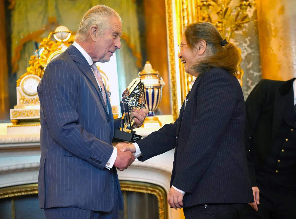 LONDON, ENGLAND - OCT. 12: King Charles III talks to guests as he presents the 2022 and 2023 Queen Elizabeth Prize for Engineering during a reception at Buckingham Palace on Oct. 12, 2023 in London, England. (Photo by Yui Mok - Pool/Getty Images)