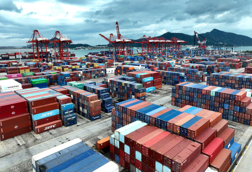 Containers are seen at the container terminal of Lianyungang Port, in China's eastern Jiangsu province, on July 13, 2023. (STRINGER/AFP via Getty Images)