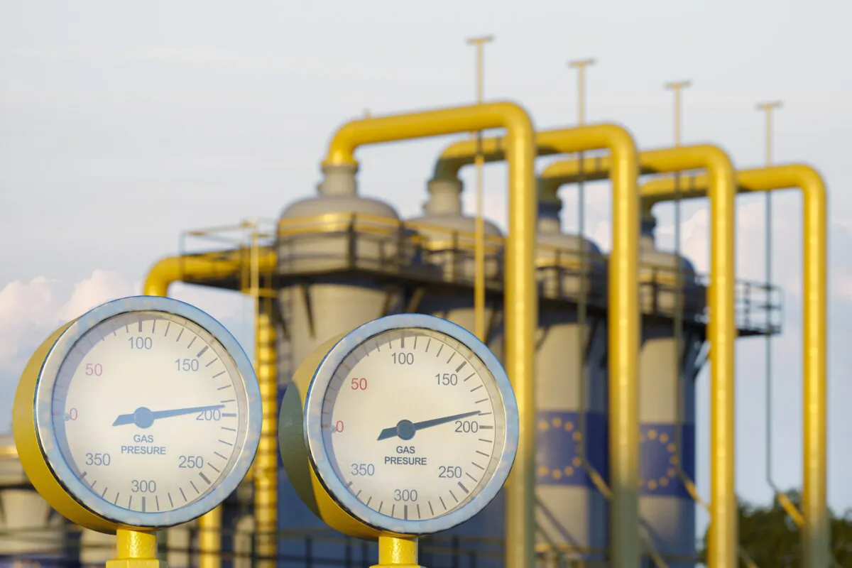 A file photo of a close-up of an industrial manometer showing gas distribution pressure in a pipeline. (Anton Zubchevskyi/Shutterstock)