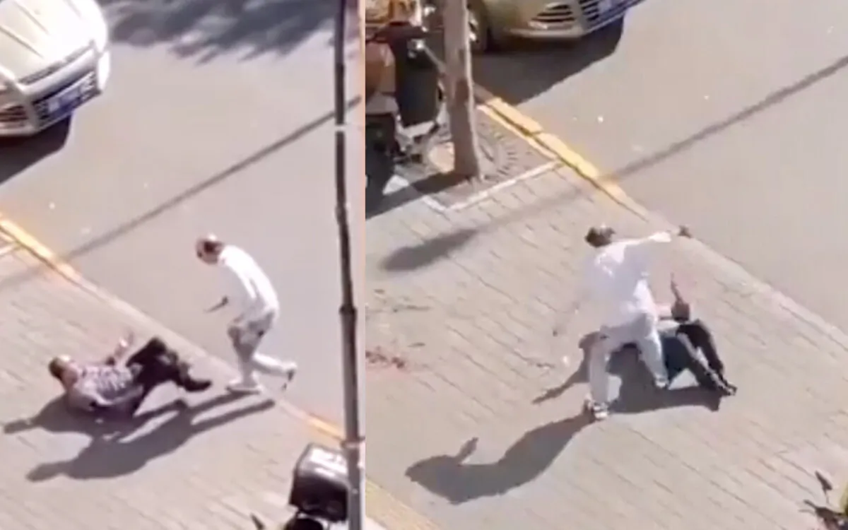 A video posted on social media shows the scene of the stabbing of an Israeli embassy staff member, in Beijing on Oct. 13, 2023. (Screenshot via Reuters)
