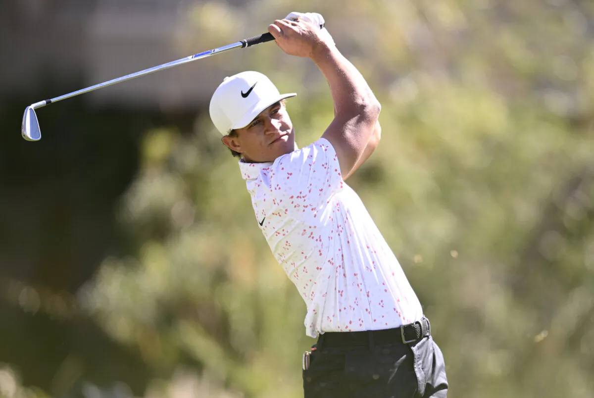 Cameron Champ of the United States plays his shot from the third tee during the second round of the Shriners Children's Open at TPC Summerlin in Las Vegas on Oct. 13, 2023. (Orlando Ramirez/Getty Images)