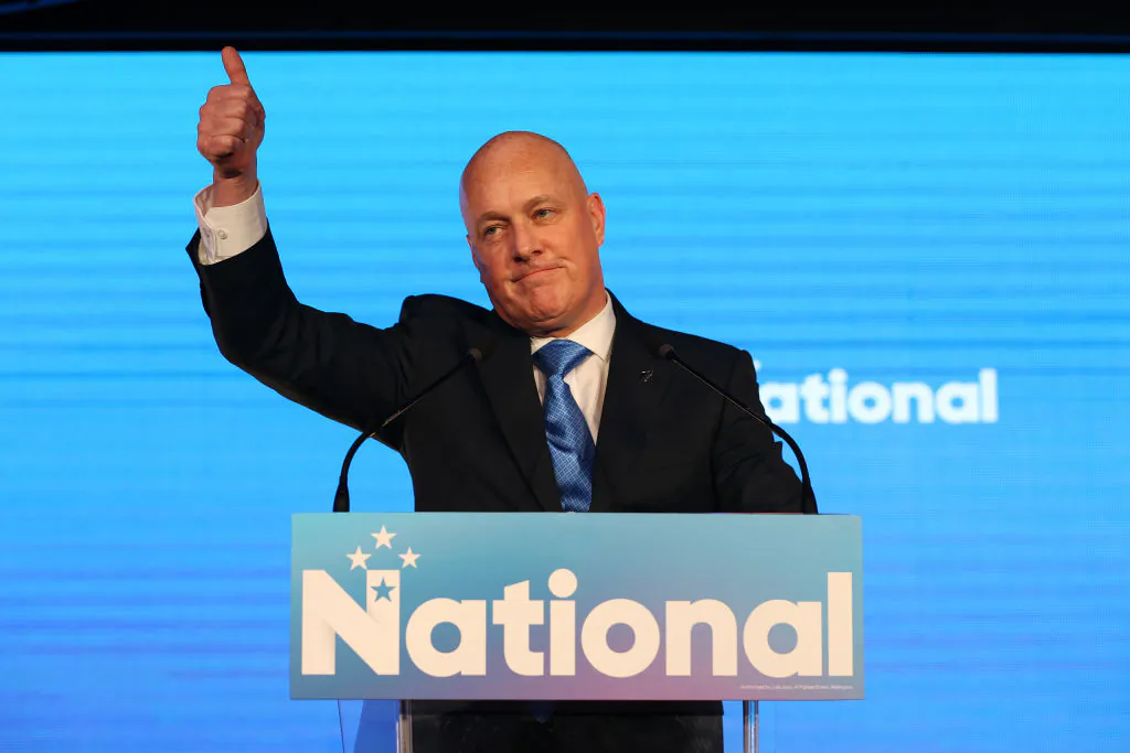 National leader Christopher Luxon arrives at Shed 10 after winning the general election in Auckland, New Zealand on Oct. 14, 2023. (Fiona Goodall/Getty Images)