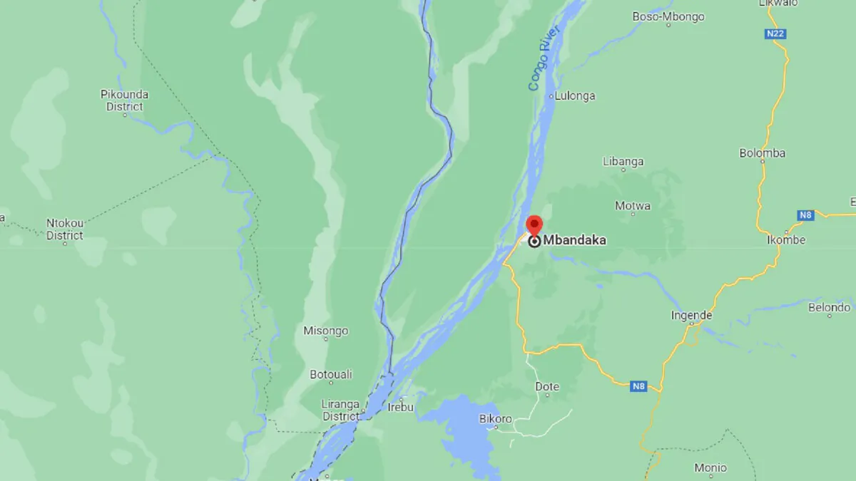 A map showing the location of Mbandaka, Congo. (Google Maps/Screenshot via The Epoch Times)