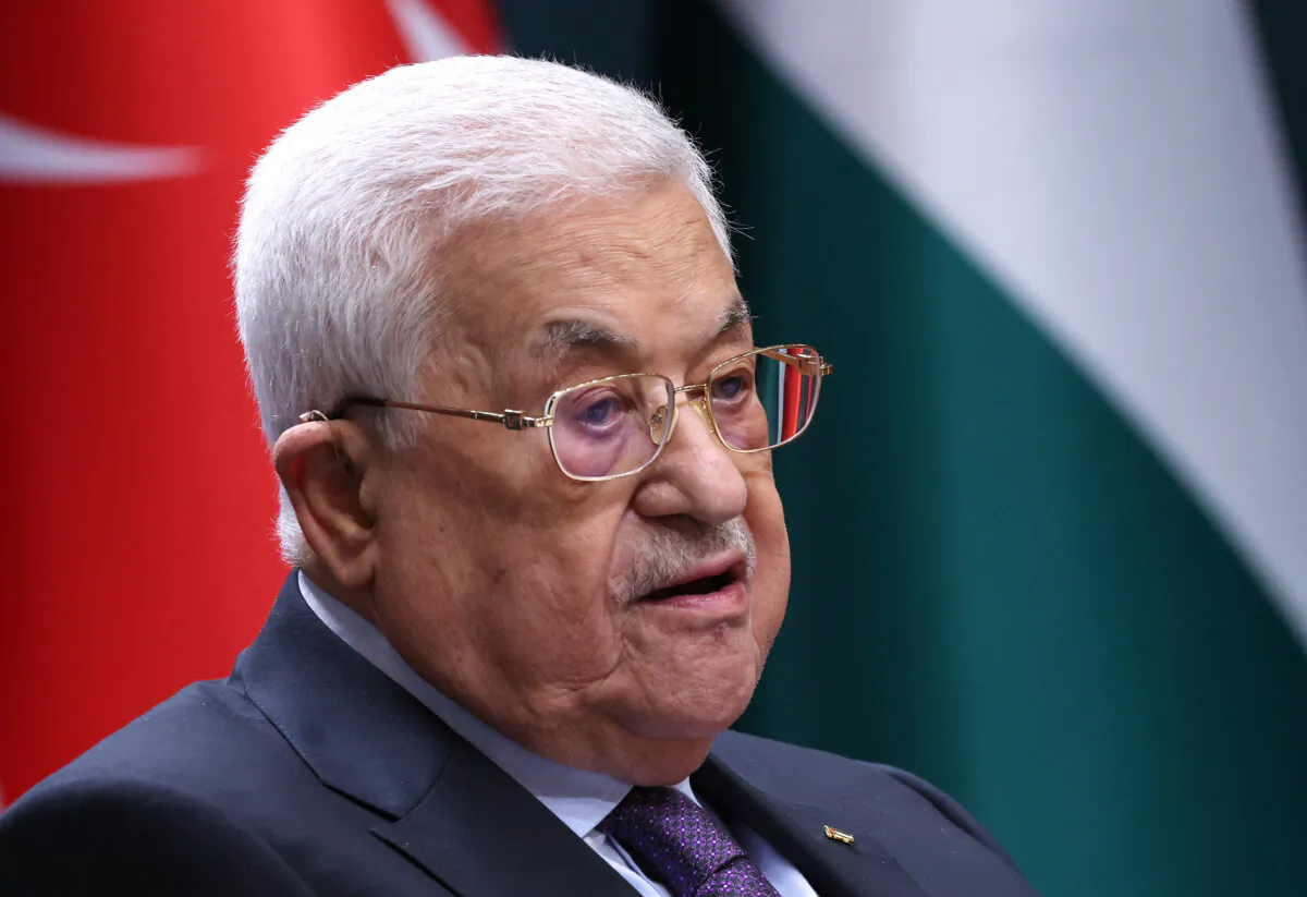Palestinian Authority President Mahmoud Abbas holds a joint press conference with the Turkish president after their meeting at the Presidential Complex in Ankara on July 25, 2023. (Adem Altan/AFP via Getty Images)