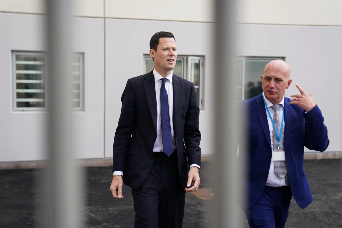 Justice Secretary Alex Chalk (L) attends the official opening of HMP Fosse Way, a new Category C prison in Leicester, England on June 29, 2023. (Jacob King/PA)