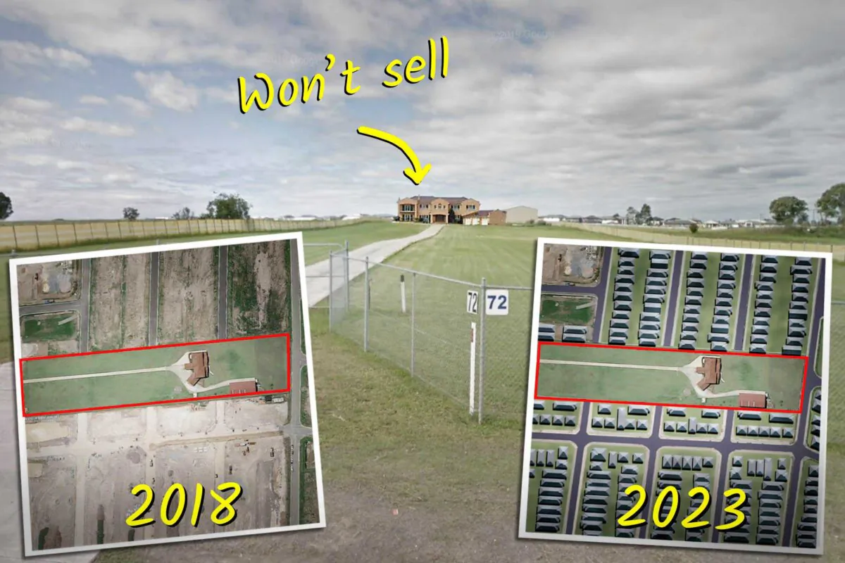 (Background: Screenshot/Google Maps; Left inset: Screenshot/Google Earth; Right inset: The Epoch Times)
