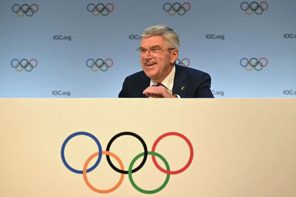International Olympic Committee (IOC) President Thomas Bach speaks during a press conference on the second day of the 141st IOC session in Mumbai on Oct. 16, 2023. (Indranil Mukherjee/AFP via Getty Images)