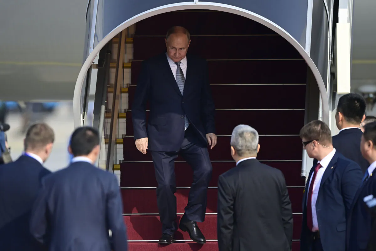 Russian President Vladimir Putin arrives at Beijing Capital International Airport, on Oct. 17, 2023. (Parker Song - Pool/Getty Images)