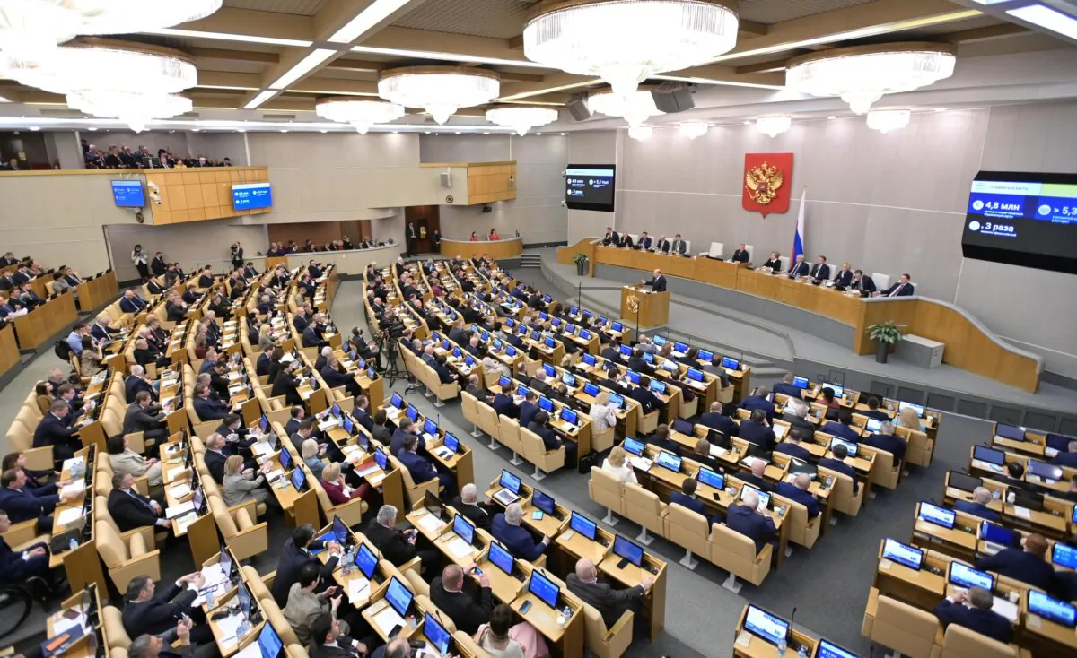 The Russian Duma in Moscow on April 7, 2022. (Sputnik/Alexander Astafyev/Pool)